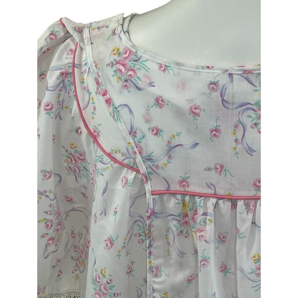 Vintage 70s Lingerie by Dixie Belle White Floral Night Gown with Pockets NWT - Picture 6 of 7